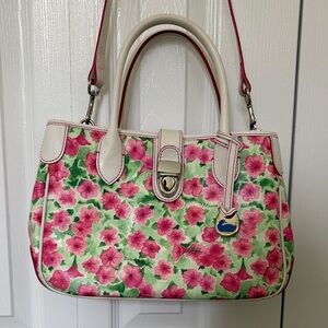 EUC Vintage Dooney and Bourke Floral Pink & Green Satchel Handbag